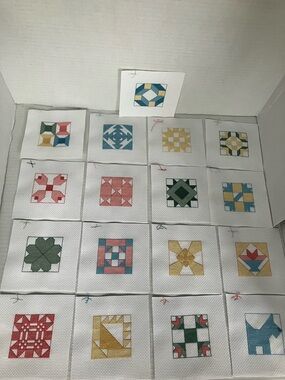 Cross stitch 4” Mini Quilt Blocks Set - Multicolor Patchwork Squares Hand Craft